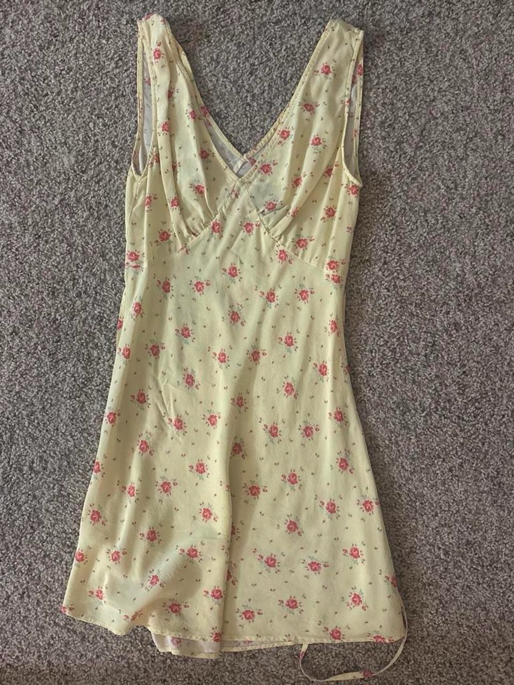 Realisation Par Pale Yellow Mini Dress with Pink Rose Motif